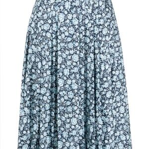 Tory Burch Navy and Light Blue Floral Midi Skirt
